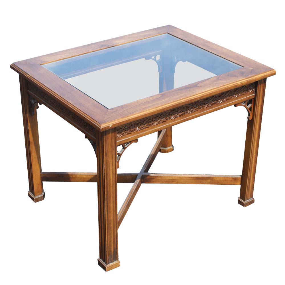 Traditional Style Wood Glass Side End Table
