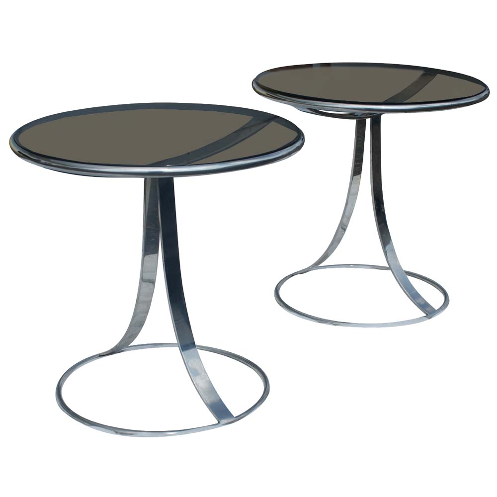 (2) Steelcase Gardner Leaver Stainless Glass Side Table