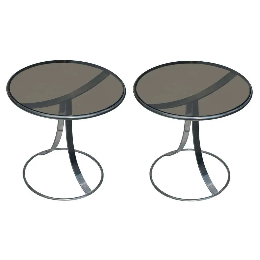 (2) Steelcase Gardner Leaver Stainless Glass Side Table