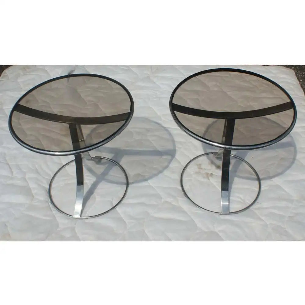 (2) Steelcase Gardner Leaver Stainless Glass Side Table