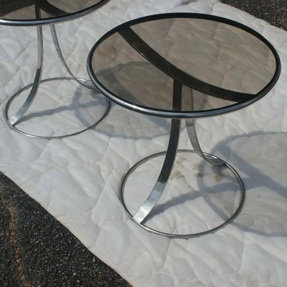 (2) Steelcase Gardner Leaver Stainless Glass Side Table