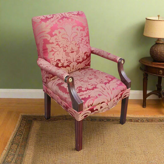 (2) Antique Throne Ralph Lauren Silk Dining Arm Chairs (MR10172)