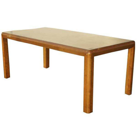 6 foot mid century vintage Danish burl dining table with elegant wood grain