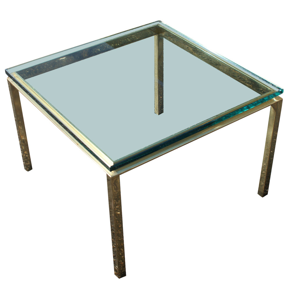 24″ Sq Vintage Glass Solid Brass Side End Table