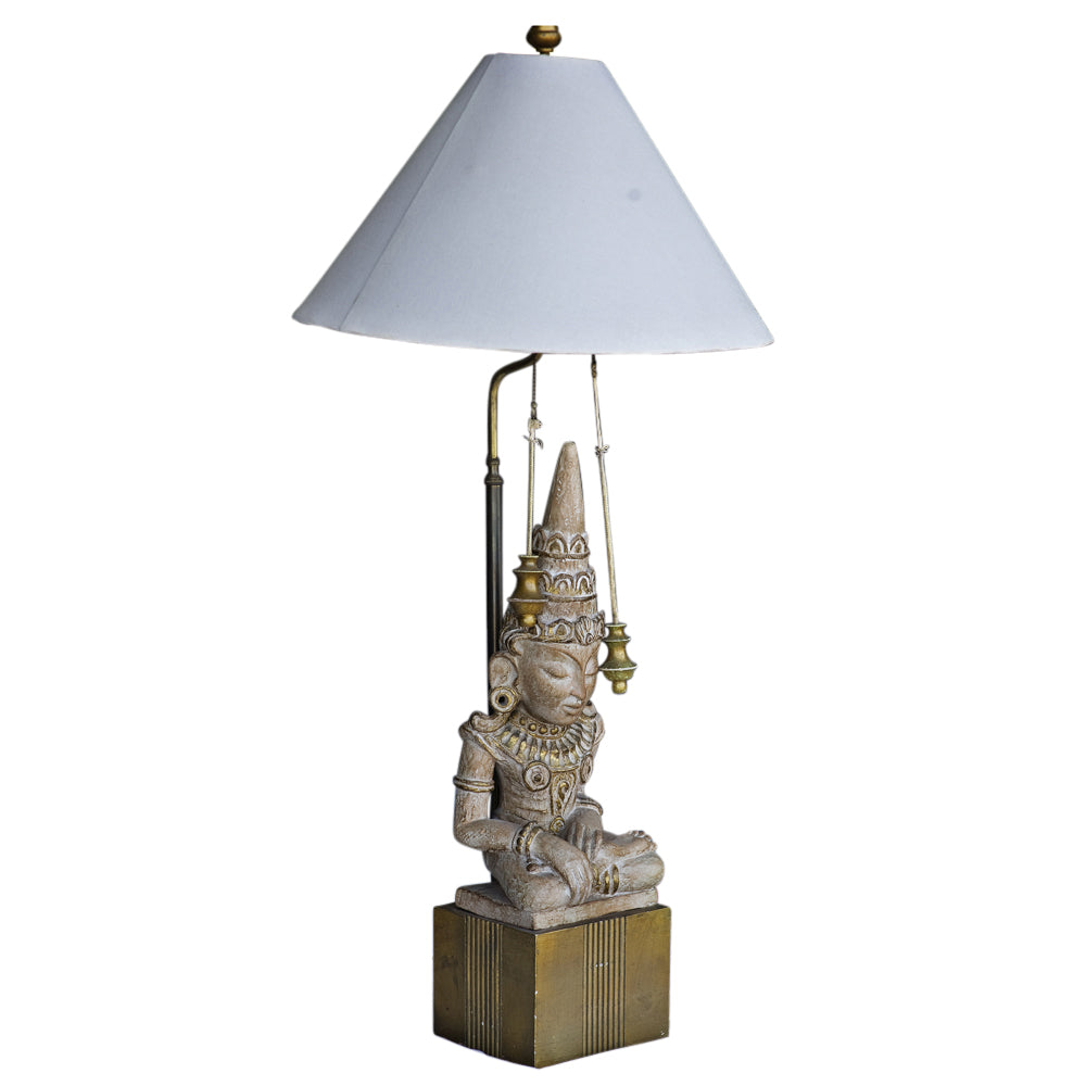 Vintage Hollywood Regency James Mont Hand-Carved Buddha Lamp (MR12891)