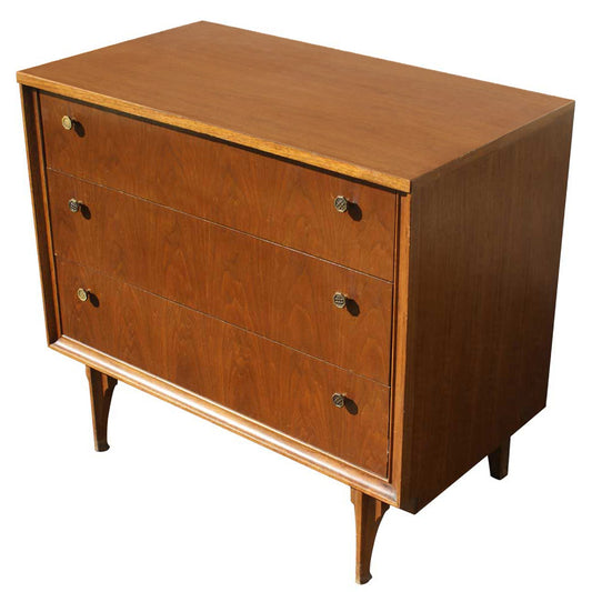 34″ vintage wood three drawer dresser cabinet with mid-century style from Metro Retro Furniture