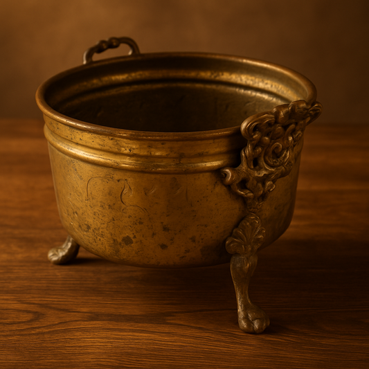Antique Brass Pot w Brass Legs and Handles