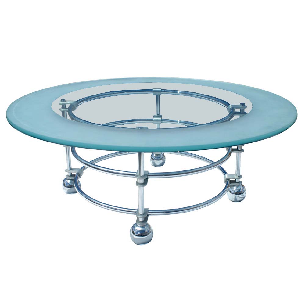 42″ Jay Spectre Glass and Chrome Coffee Table