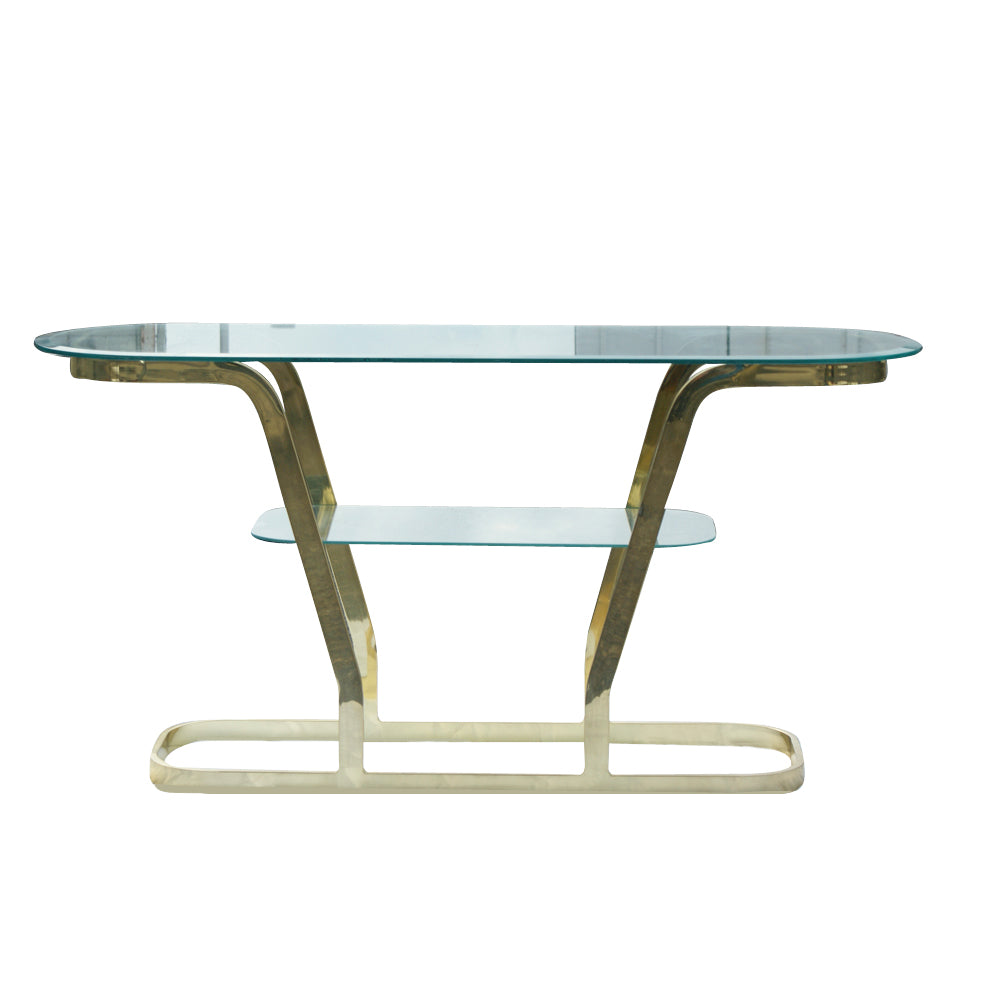 Vintage Glass Brass 2-Tier Console Table