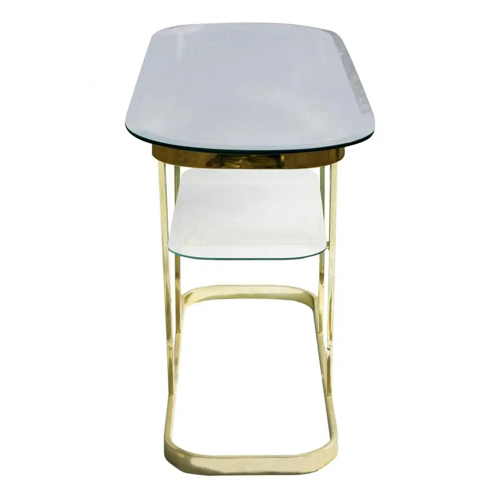 Vintage Glass Brass 2-Tier Console Table