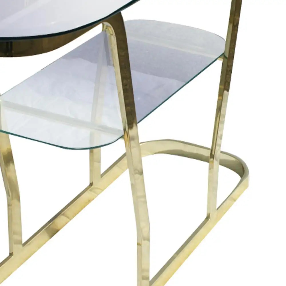 Vintage Glass Brass 2-Tier Console Table