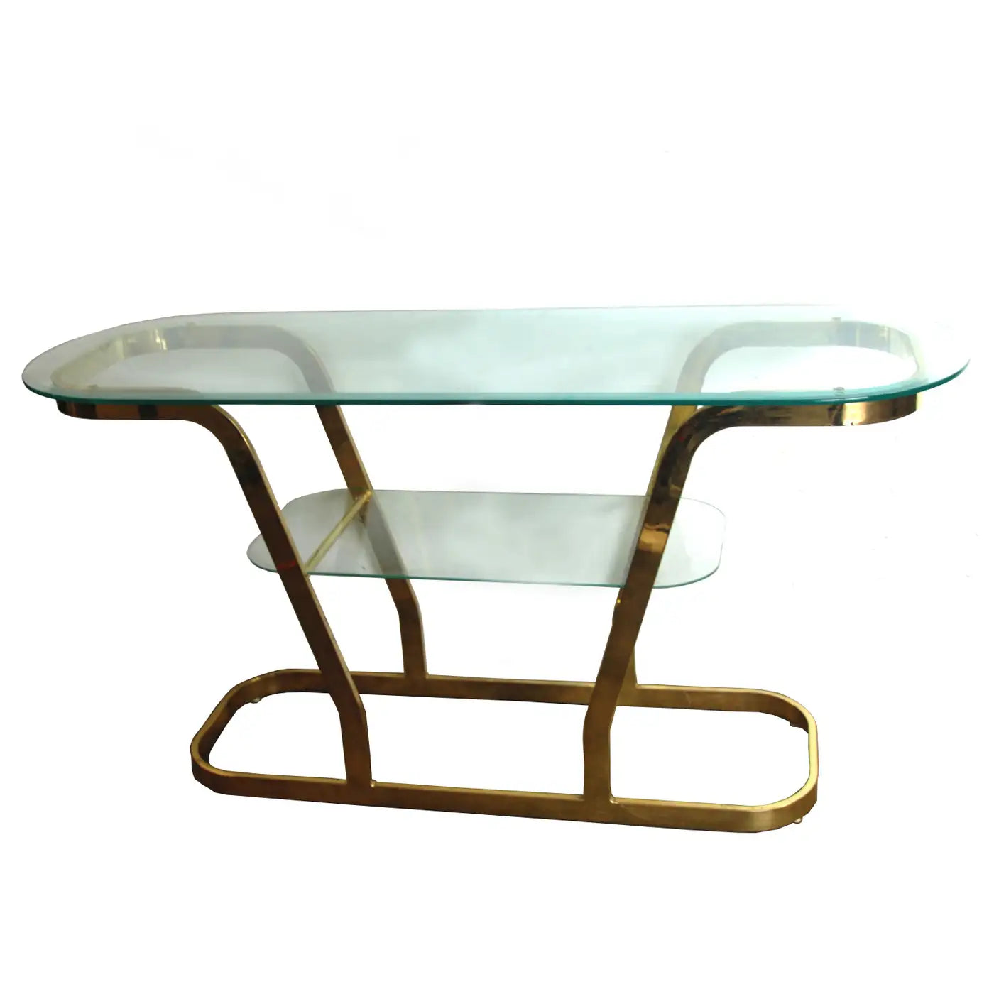 Vintage Glass Brass 2-Tier Console Table