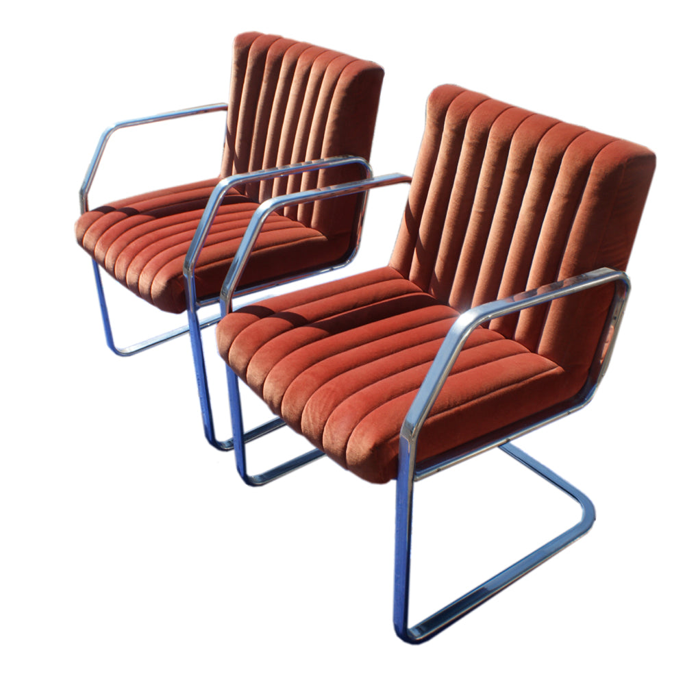 (2) Vintage Mid Century Modern Velour and Chrome Arm Chairs (MR11251)