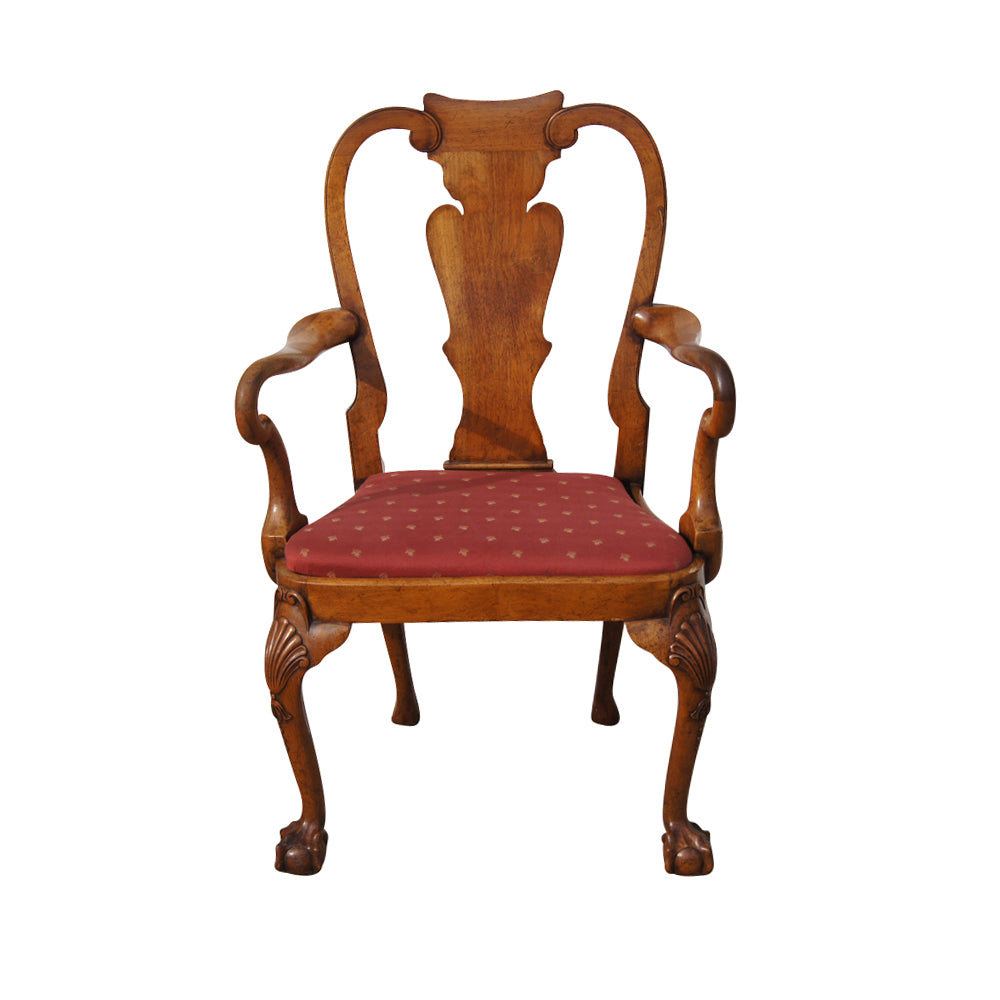 George III Chippendale Style English Carved Wood Side Arm Chair