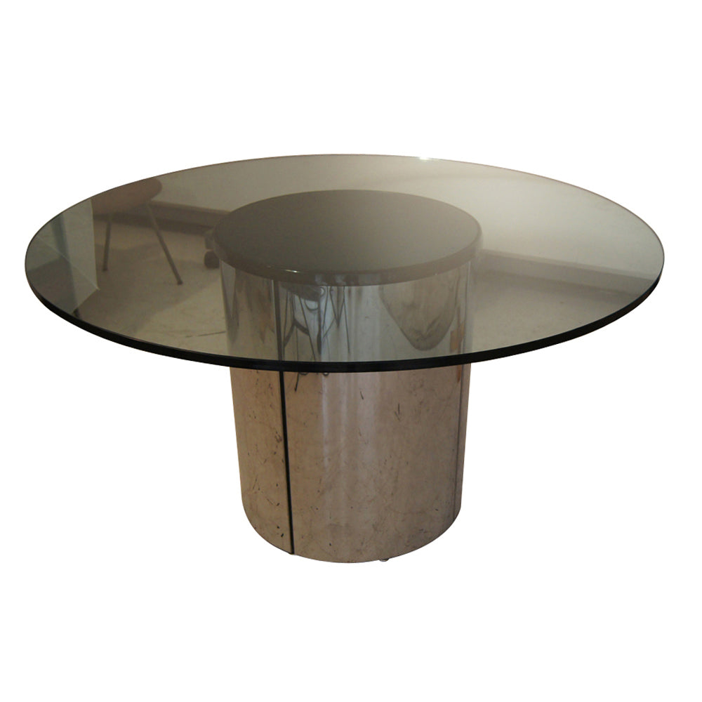 54″ Round Vintage Chrome and Glass Dining Table