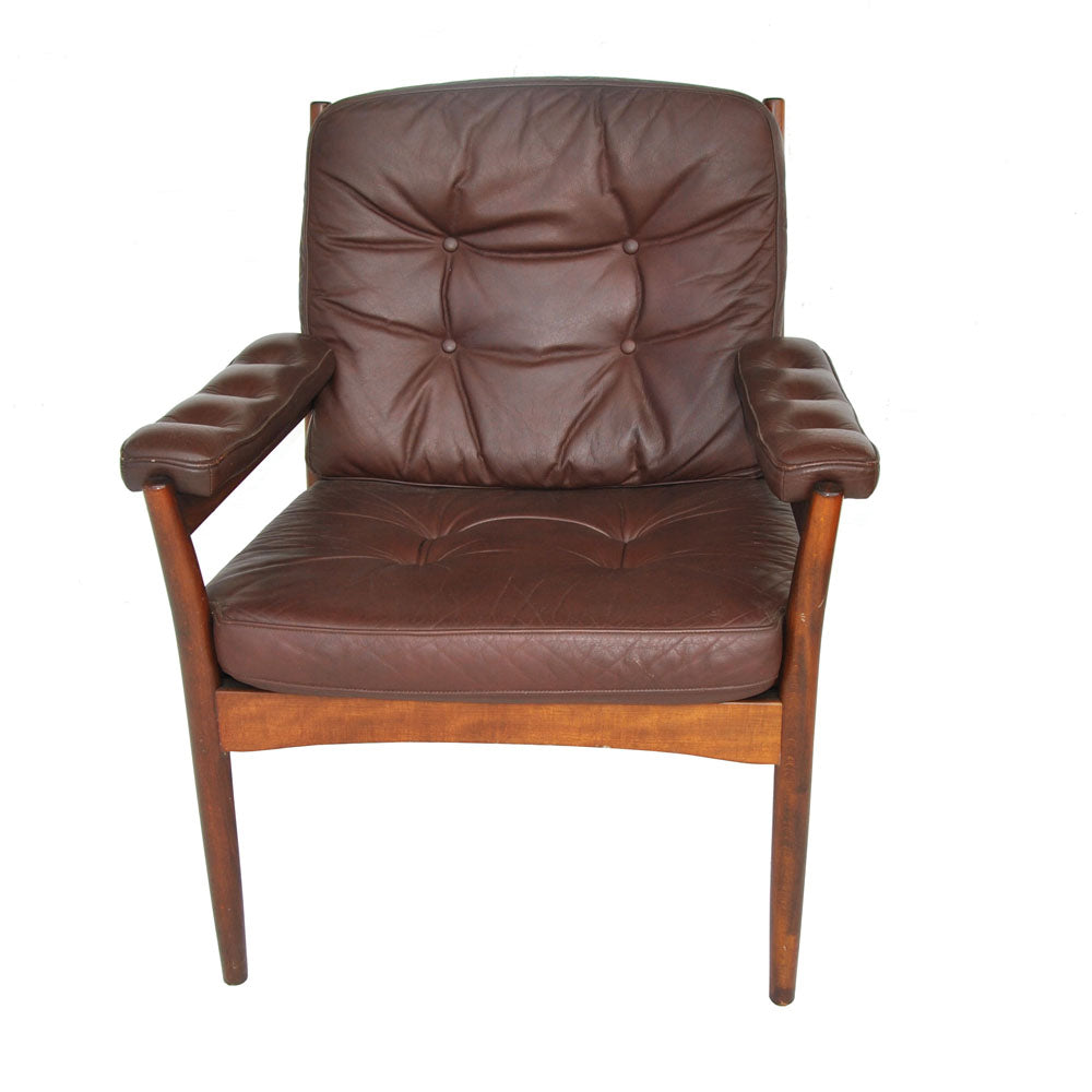Vintage Brown Leather Swedish Lounge Chair by Gote Mobler