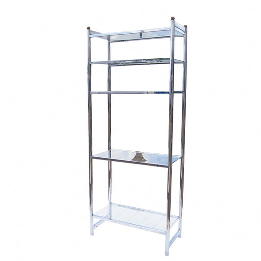 Vintage Milo Baughman style stainless steel and glass shelf unit