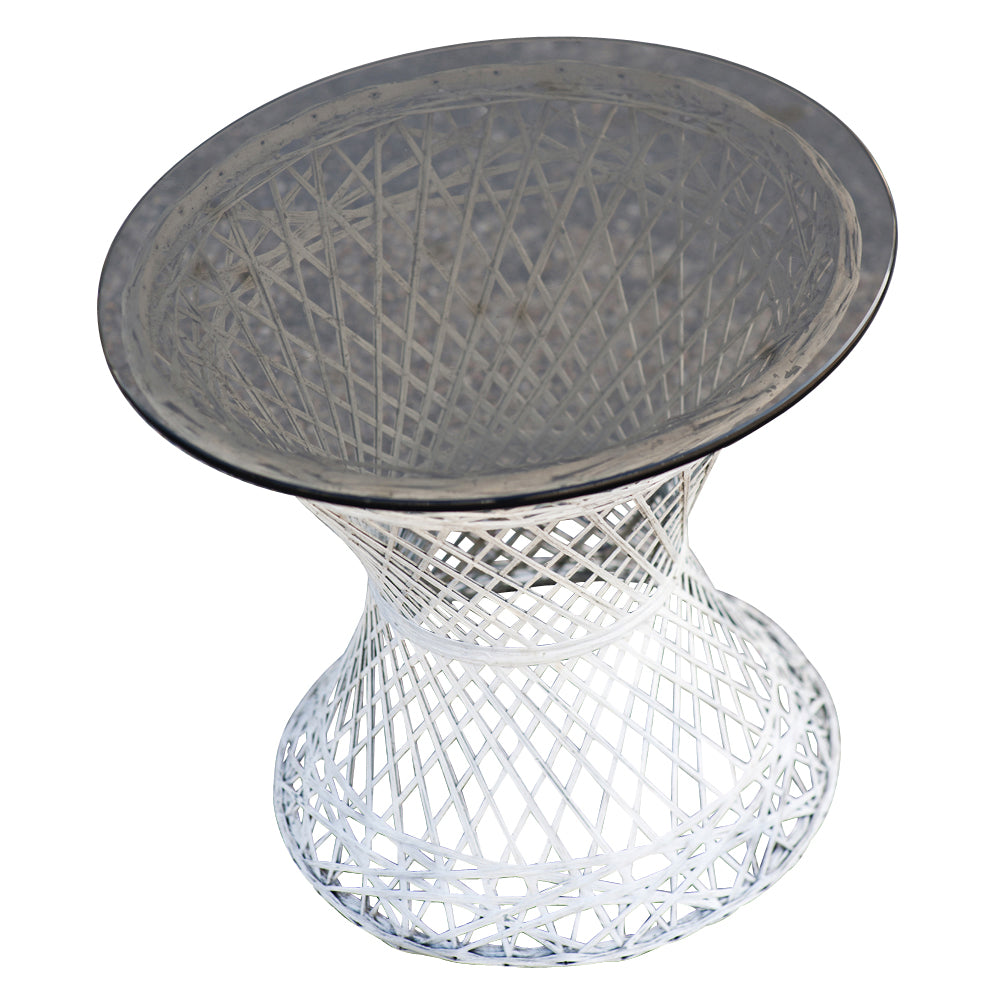 Vintage Mid Century Russell Woodard Spun Fiberglass Side Table with Glass Top