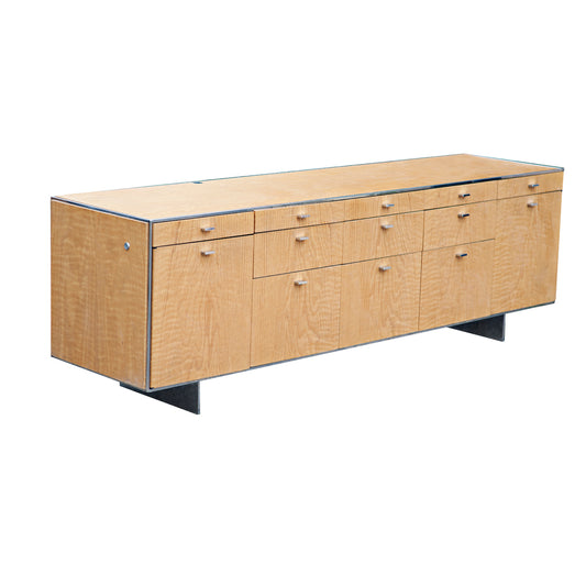 Vintage 80-inch oak GF Davis Allen credenza with mid century modern design