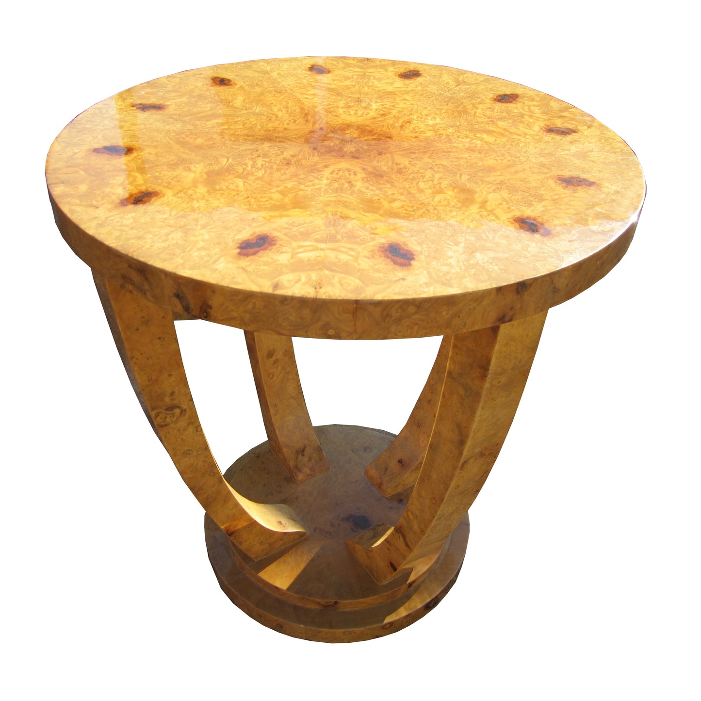 Art Deco Style Side Table w/Burled Wood and Pedestal Base
