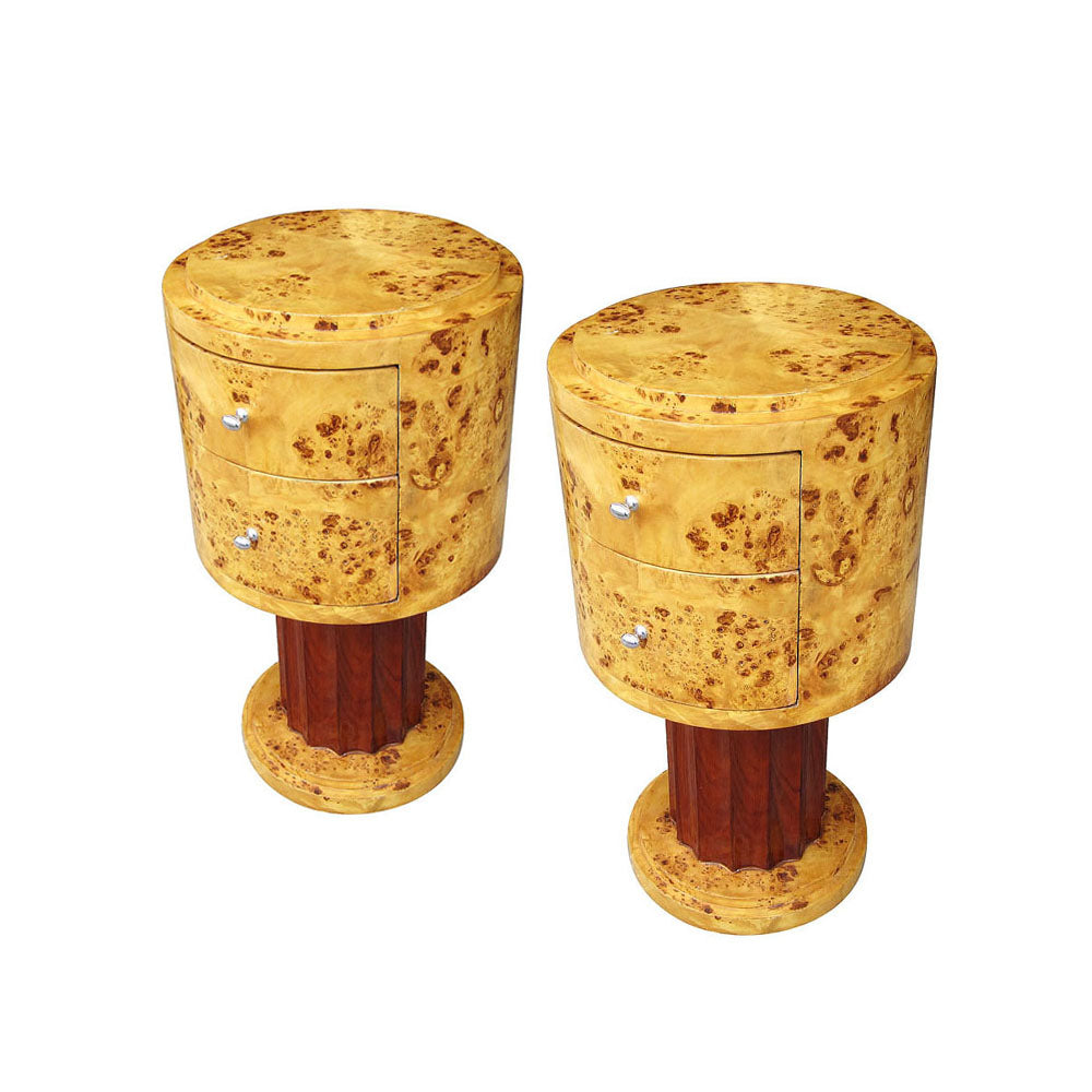 16″ A Pair of Vintage Burl and Walnut Art Deco Style End Tables