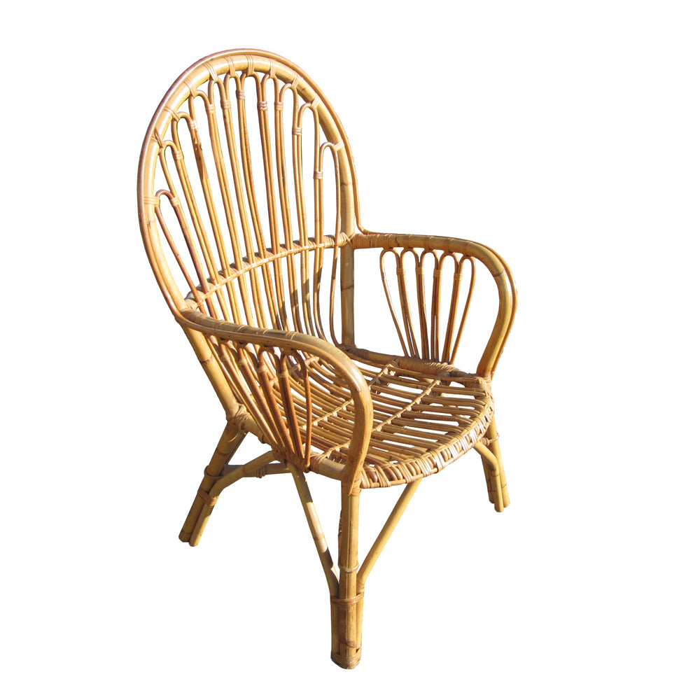 Vintage High Back Cane and Bamboo Armchair