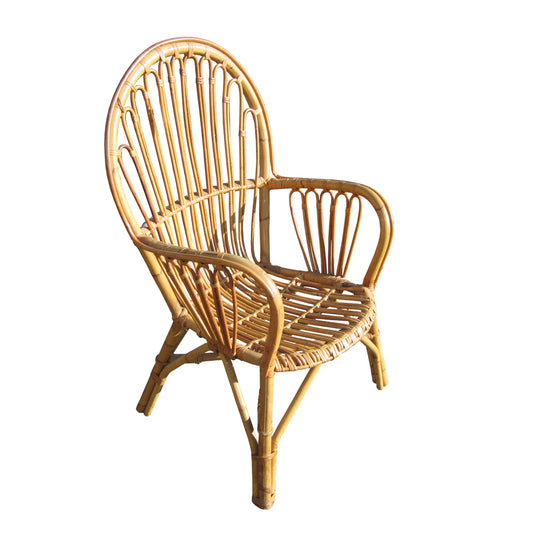 Vintage High Back Cane and Bamboo Armchair