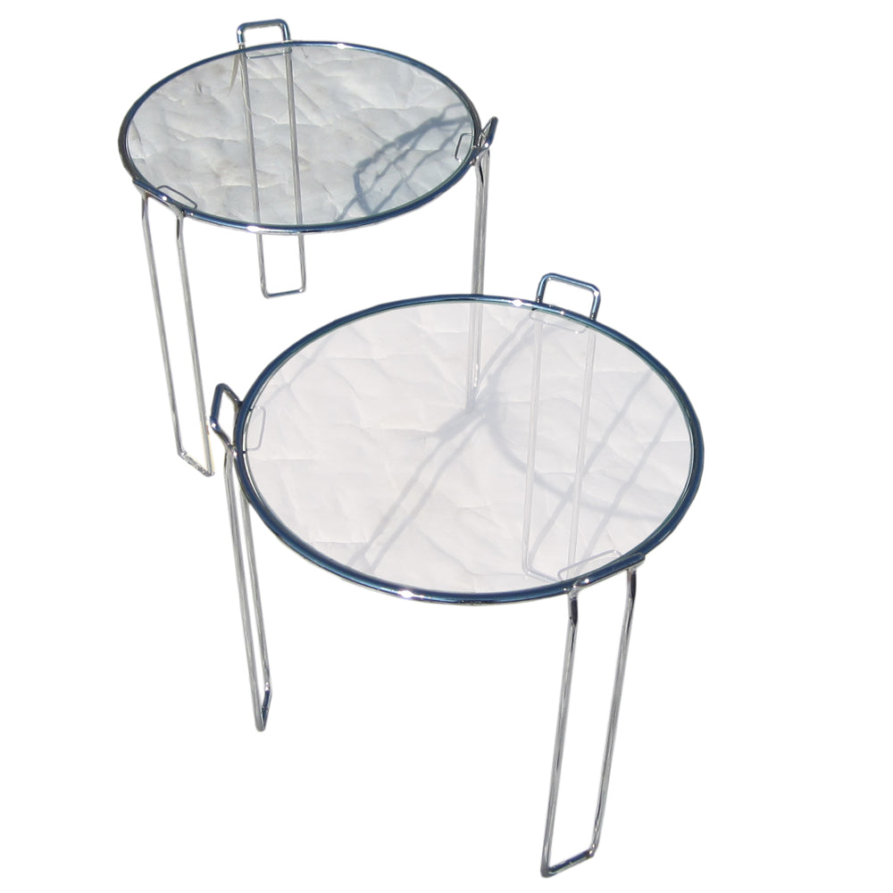 Pair of Modern Glass and Chrome Round Side Tables