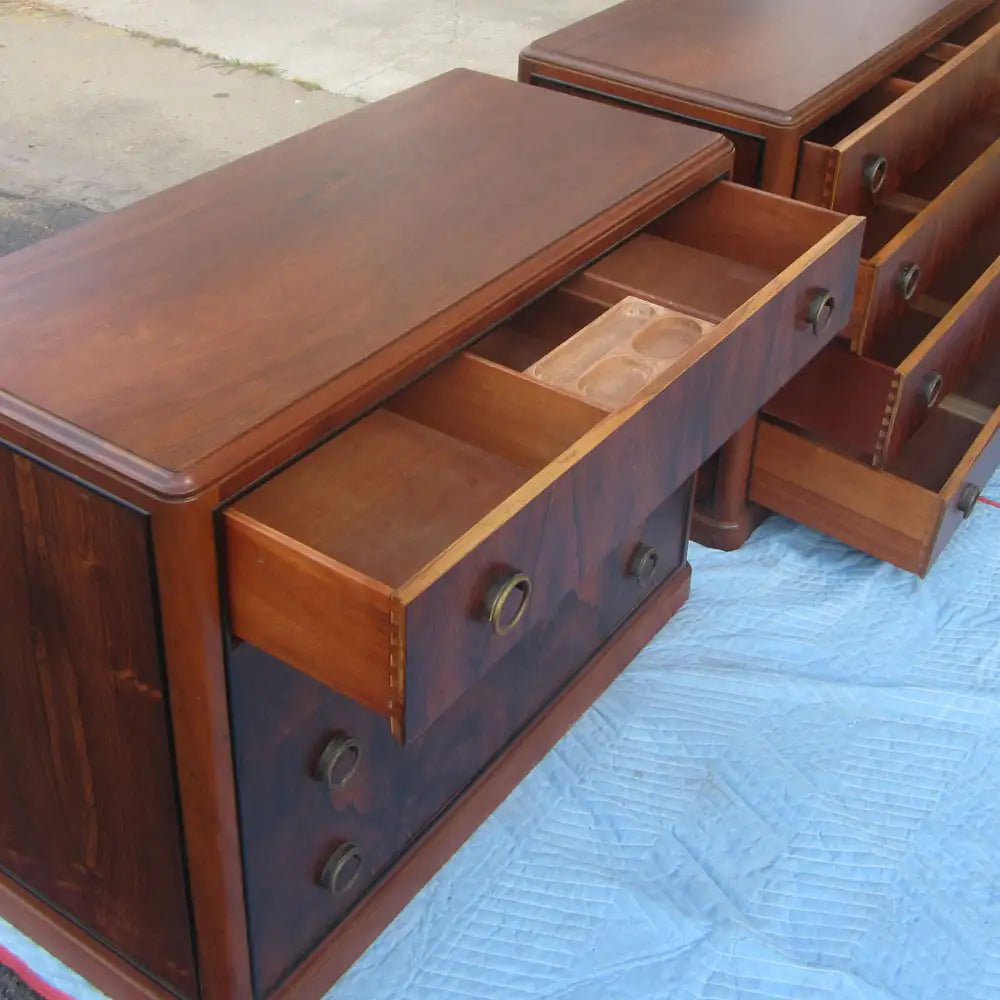 Pair of Rare and Exceptional 1930s Art Deco Rosewood Nightstand Drawers