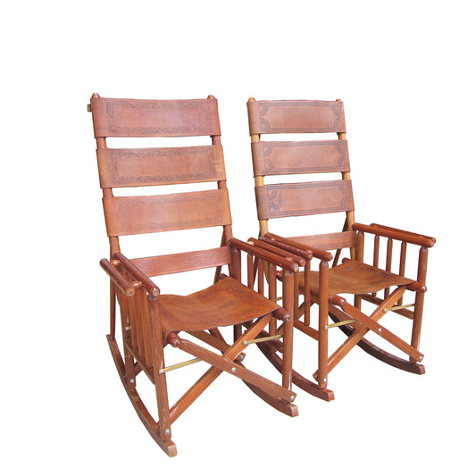 Costa Rican Leather Campaign Rocking Arm Chairs