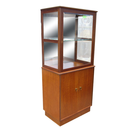 Vintage mid-century teak china hutch curio display cabinet