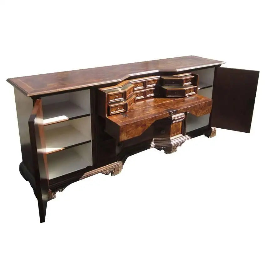 Vintage Solid Wood Italian Desk Secretary Credenza