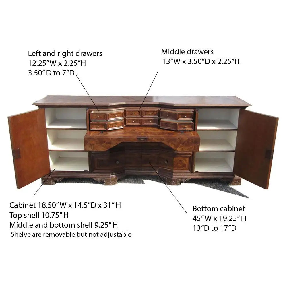 Vintage Solid Wood Italian Desk Secretary Credenza