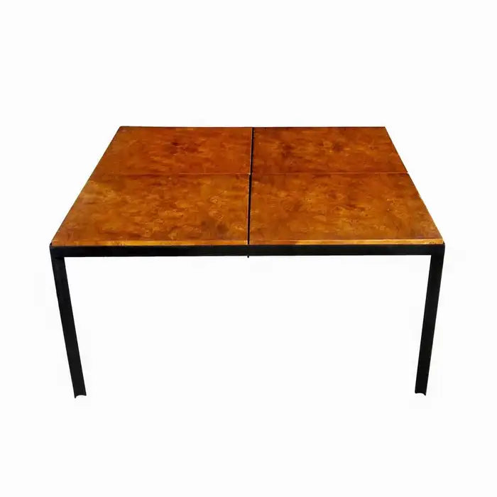 38″ Square Burl Coffee Table in the Manner of Florence Knoll