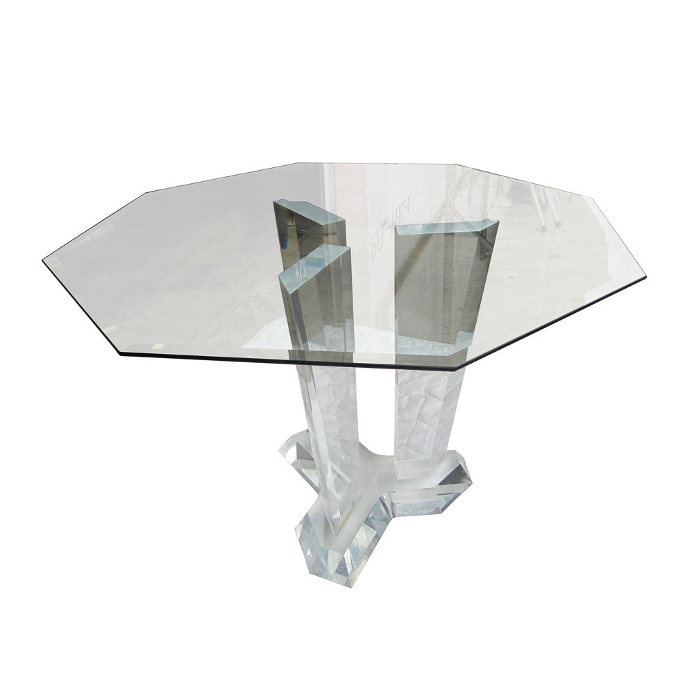 46″ Glass Lucite Sculptural Dining Table Designed by Mikhail Loznikov