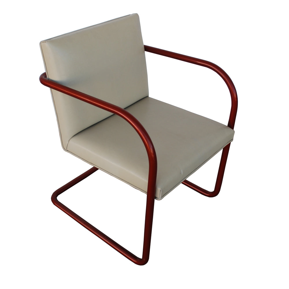 Vintage Ivory Leather Copper Color Frame Tubular Knoll Brno Chair by Mies van der Rohe
