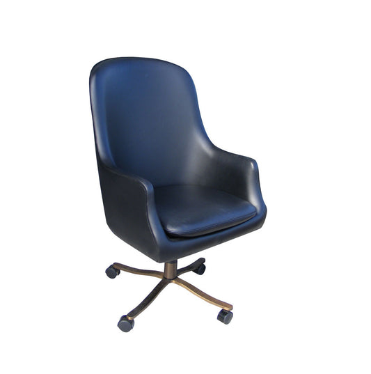 Vintage Mid Century Zographos Alpha Chair Black Leather Bronze Base (MR15263)