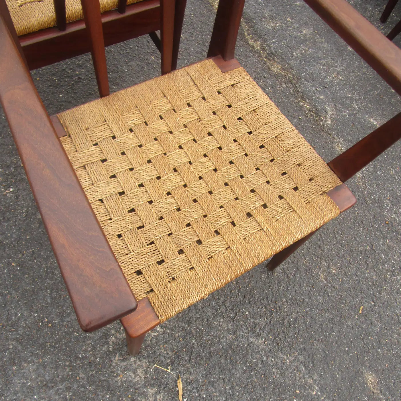 Set of 6 Mid Century Danish Rosewood & Rope Dining Chairs
