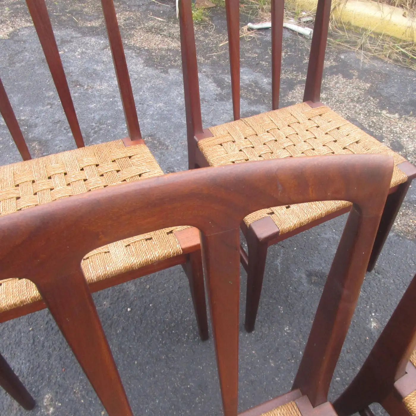 Set of 6 Mid Century Danish Rosewood & Rope Dining Chairs