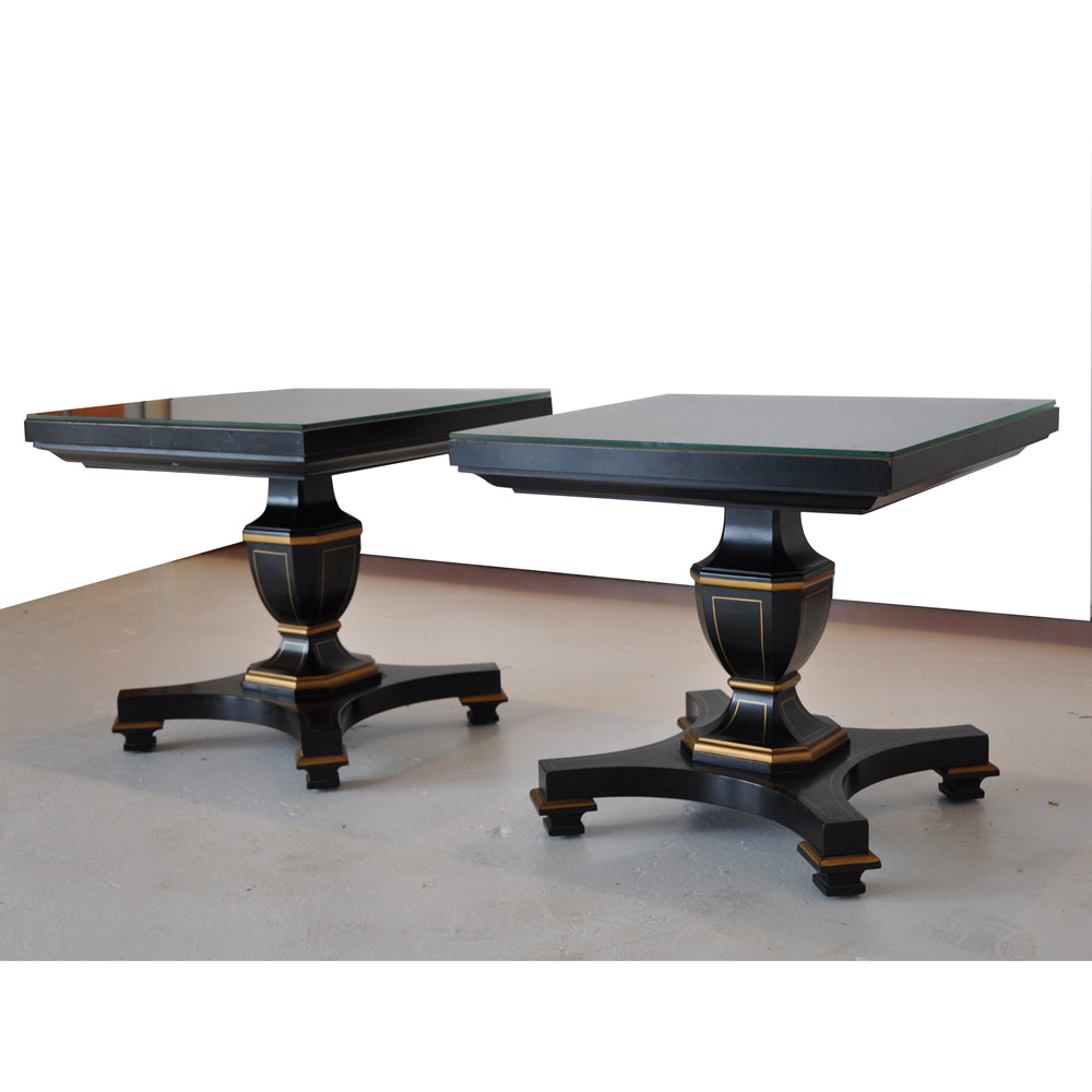 Pair Vintage Regency Neoclassical Style Pedestal Side Tables