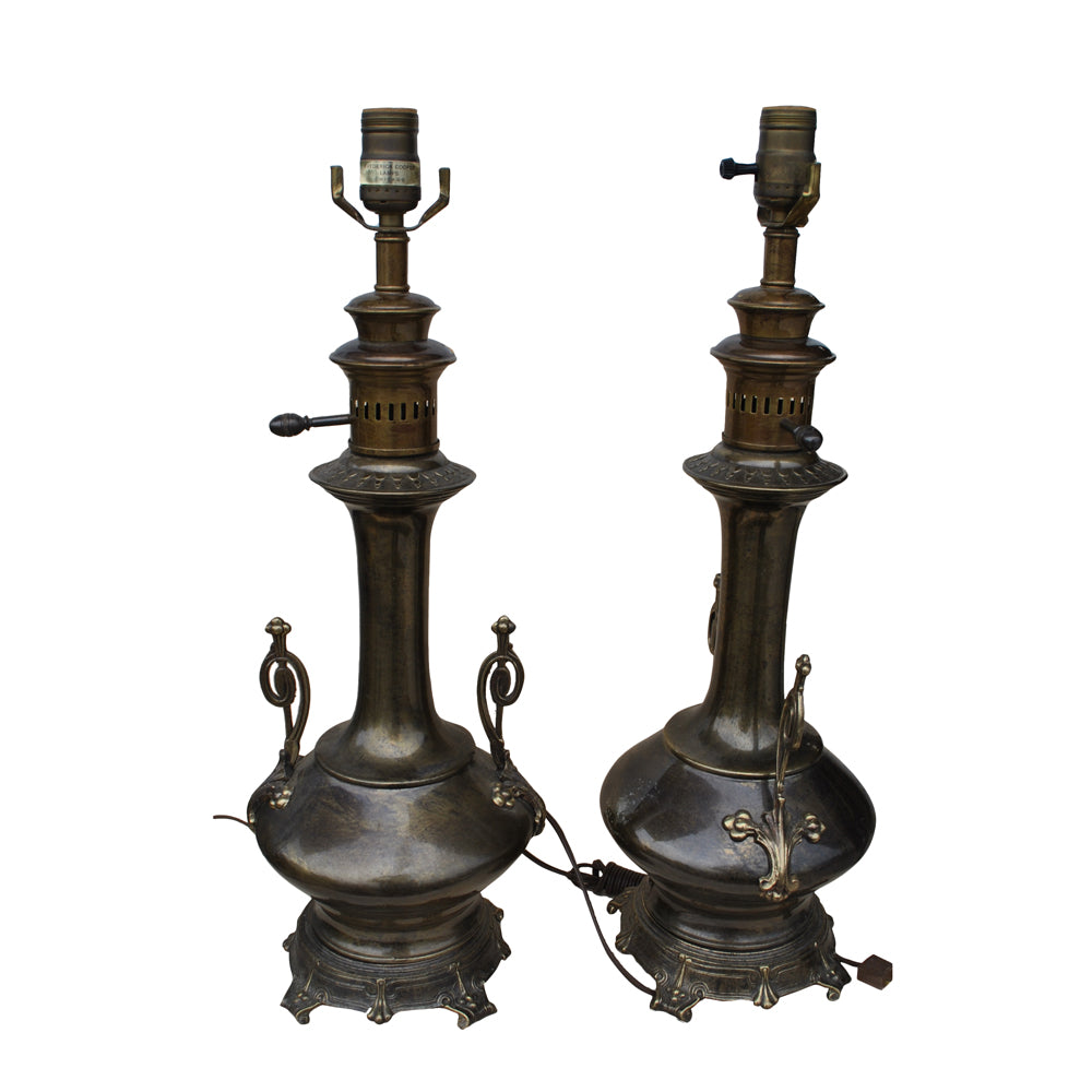 A Vintage Pair of Aged Brass Lamps by Frederick Cooper (MR15309)