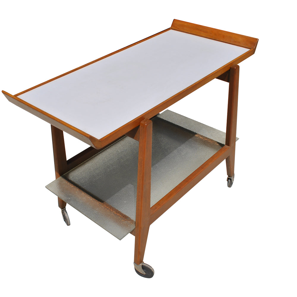 Vintage Mid Century Danish Jens Risom Teak Glass Bar Cart