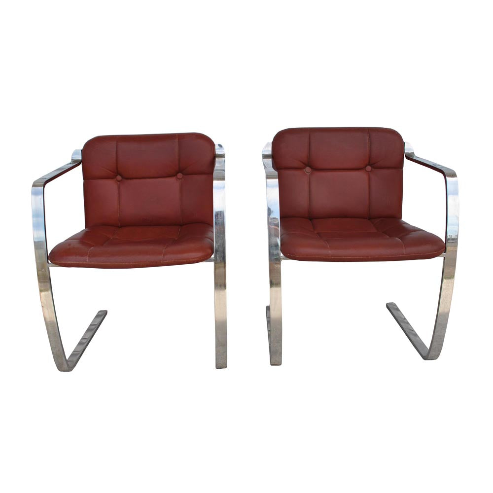 2 Vintage Cumberland Stainless Steel and Leather Arm chairs (MR15394)