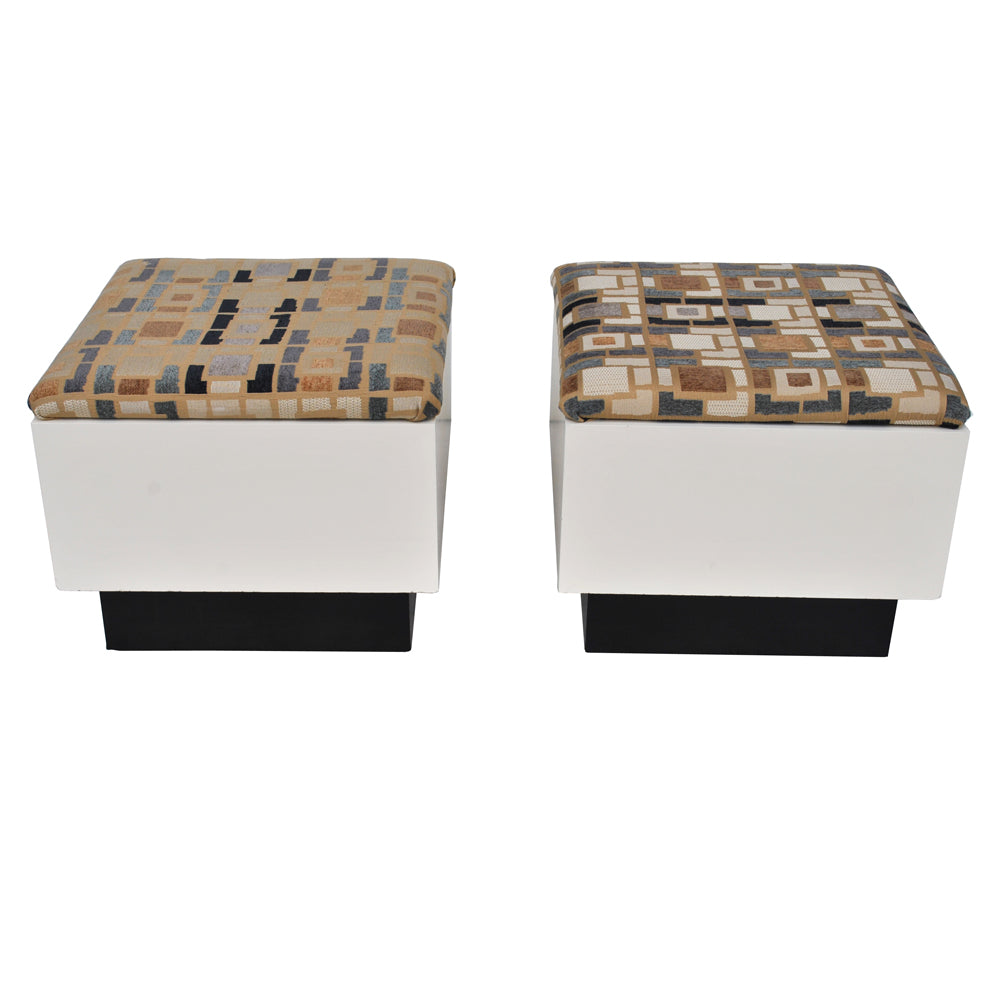 Pair of Mid Century Plinth Based Ottomans in the Manner of Milo Baughman