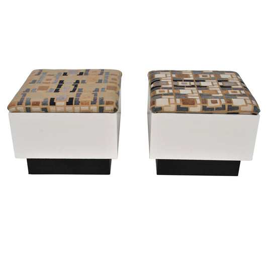 Pair of Mid Century Plinth Based Ottomans in the Manner of Milo Baughman