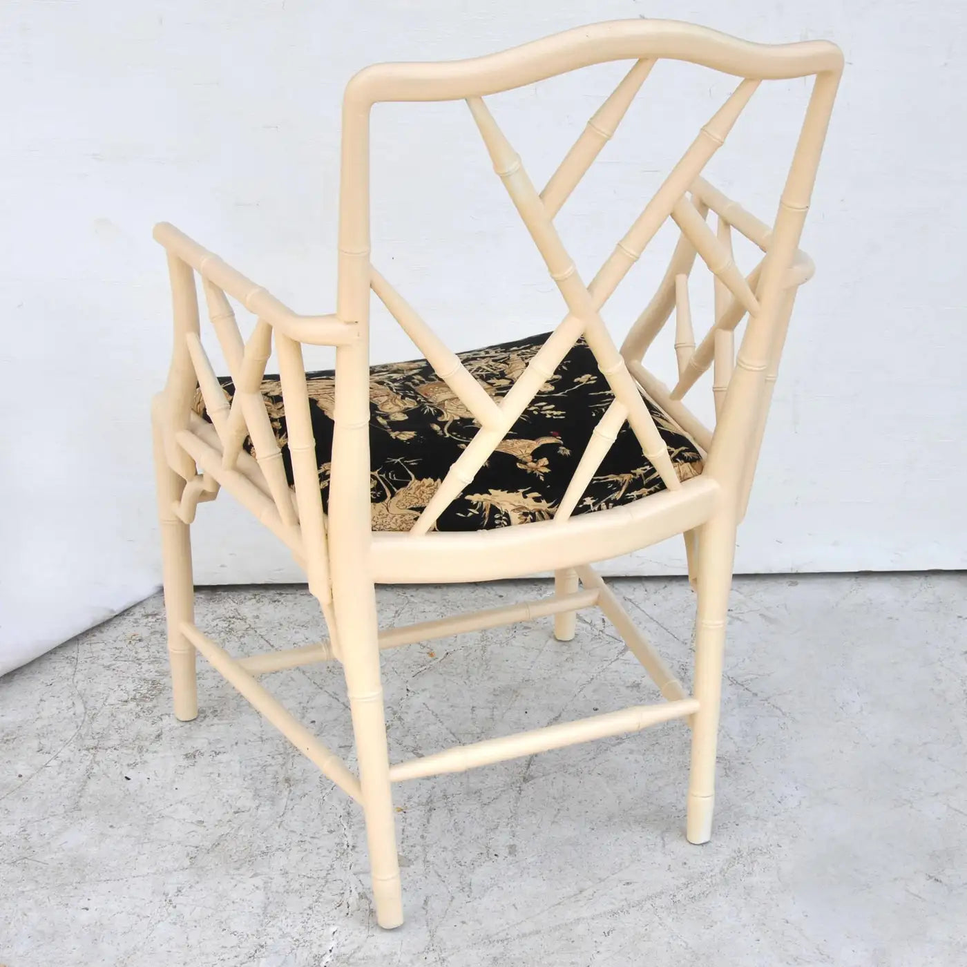 Midcentury Chinese Chippendale Cockpen Faux Bamboo Cane Desk Chair