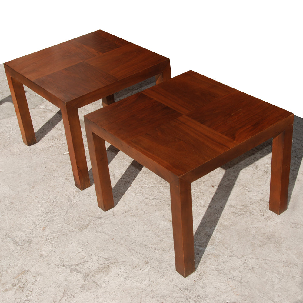Two Square Walnut End Tables by Lane Furniture.