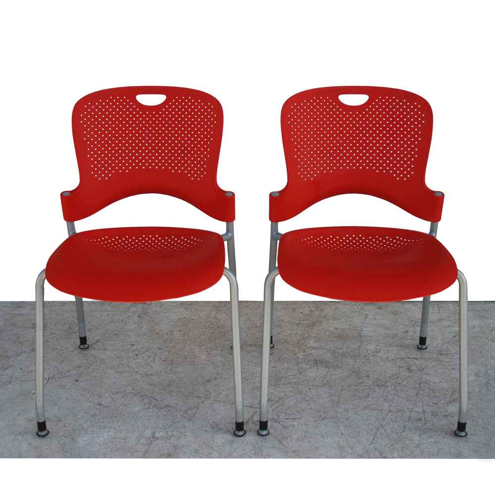 Pair of Red Caper Stacking Chairs by Jeff Weber for Herman Miller