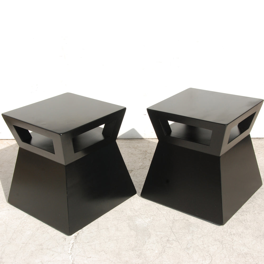 Set of Two Contemporary Black Geometric Side Tables