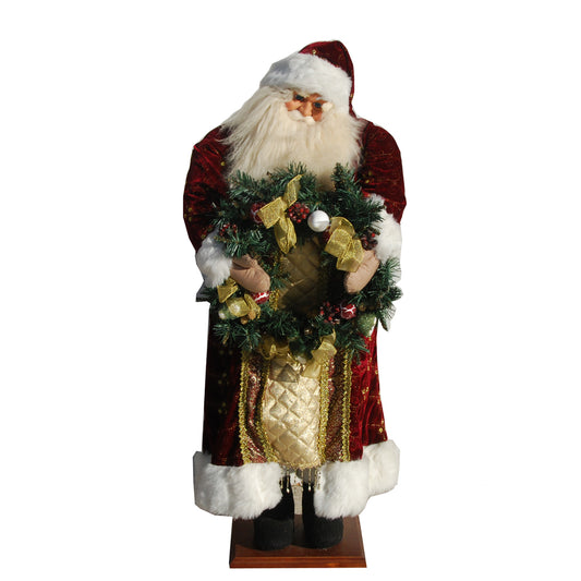 4ft tall Santa Claus decorative statue with wreath for Christmas decor